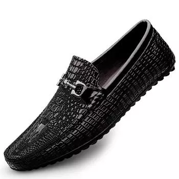 Туфли из кожи с крокодиловым узором, мужская повседневная обувь, роскошные брендовые лоферы, мокасины на мягкой подошве, удобные свадебные туфли 37 чёрный