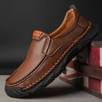 Туфли из кожи с одной педалью и строчкой, осенние мужские туфли большого размера, повседневная молодежная обувь для отдыха на открытом воздухе, мужская обувь Source 38 чёрный