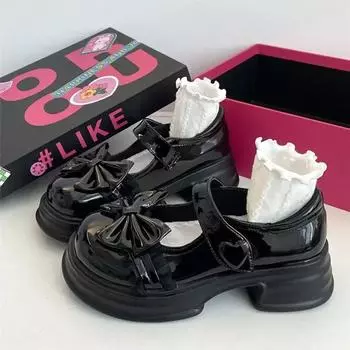 Туфли из кожи в британском стиле с толстой подошвой, женские туфли 2024 года, туфли Мэри Джейн в стиле ретро, черные повседневные туфли Le Fu с неглубоким носком и бантом для женщин 35 бежевый