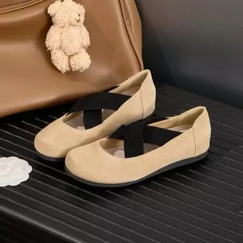 Туфли из кожи в стиле ячменя для женщин с повышенным чувством старения, женские туфли с неглубоким ртом, ретро-туфли Мэри Джейн с круглым носком 33 абрикосовый