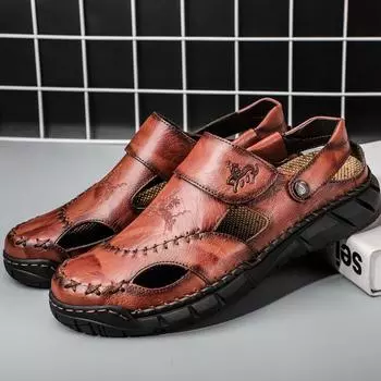 Туфли из крокодиловой кожи мужские летние нескользящие дышащие полые сандалии для спорта на открытом воздухе пляжные повседневные 39 чёрный