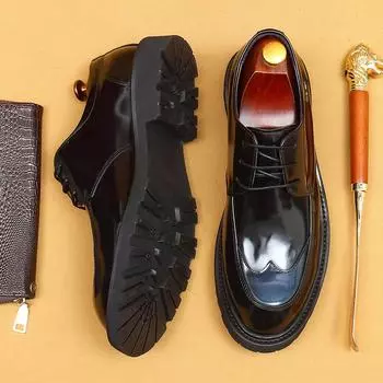 Туфли из лакированной глянцевой кожи на шнуровке Мужские кожаные туфли-дерби в британском деловом стиле с острым носком 37 коричневый