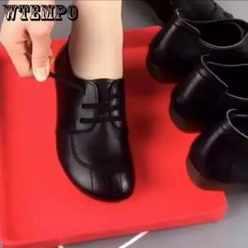 Туфли из мягкой кожи на коровьей подошве, женские весенне-осенние туфли на плоской подошве, универсальные однотонные прочные легкие туфли на мягкой подошве 35 красный