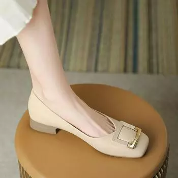 Туфли из мягкой кожи с квадратным носком, удобные, с толстым каблуком и небольшим носком, модные, простые, универсальные, женские туфли, осенняя пора 35 покинуть белый