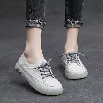 Туфли из натуральной кожи белого цвета для женщин на лето, дышащие повседневные туфли с плоской подошвой и мягкой поверхностью 35 чёрный