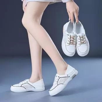 Туфли из натуральной кожи белого цвета, повседневные туфли на плоском каблуке 35 чёрный