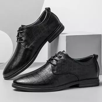 Туфли из натуральной кожи, мужские стильные классические черные мужские туфли на шнуровке, повседневные непромокаемые удобные деловые туфли-дерби для мужчин 44 чёрный