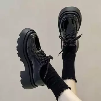 Туфли из натуральной кожи на толстом каблуке и платформе с высокой посадкой, женские зимние туфли в британском стиле в стиле ретро, универсальные, на шнуровке 35