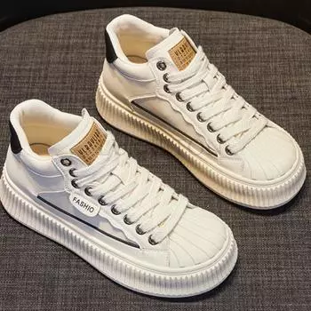 Туфли из натуральной кожи с каблуком-бисквитом и толстой подошвой средней высоты, удобные и универсальные, с круглым носком, для женщин, для скейтбординга 35 бежевый