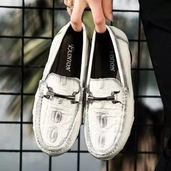 Туфли из натуральной кожи с крокодиловым узором, мужские повседневные лоферы без застежек, мужская деловая обувь, люксовый бренд, офисная формальная обувь для вечеринок 38 чёрный