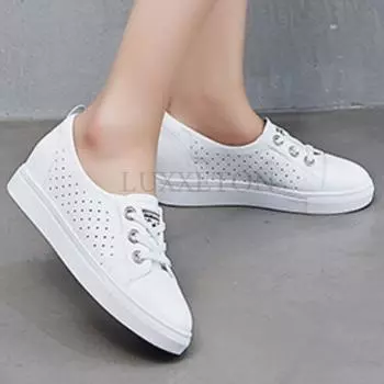Туфли из натуральной кожи с круглым носком и высокой платформой для женщин, повседневная спортивная обувь, однотонная дышащая обувь для активного отдыха для женщин 34 белый