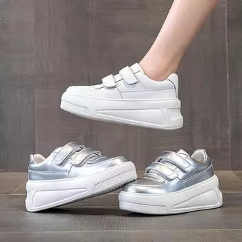 Туфли из натуральной кожи с толстой подошвой белого цвета, легкие повседневные туфли для увеличения роста 34 белый