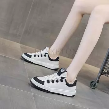 Туфли из натуральной кожи с толстой подошвой и круглым носком, белые, повседневные, универсальные, дышащие, модные, для женщин, для сёрфинга 35 белый