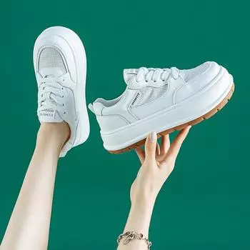 Туфли из натуральной кожи с толстой подошвой и сеткой, дышащие, белые, мягкие, на плоской подошве, повседневные туфли для сноуборда 35 белый