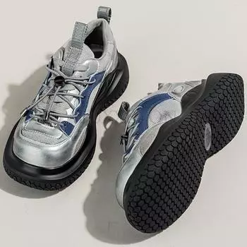 Туфли из натуральной кожи с толстой подошвой Sponge Cake Dad с увеличенной сетчатой поверхностью для комфорта и воздухопроницаемости. Модная спортивная обувь. 35 чёрный