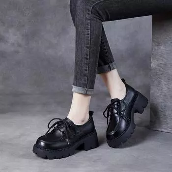 Туфли из натуральной кожи с толстой подошвой, увеличивающие рост 35 чёрный