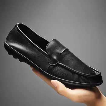 Туфли из натуральной кожи Slip-on, классические мужские лоферы, универсальная повседневная обувь, простые мокасины, горячая распродажа, обувь для вождения, мужские туфли-лодочки 38