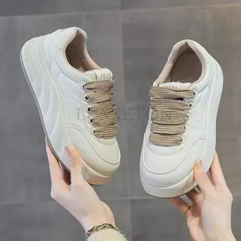 Туфли из натуральной кожи Wave Cloud Sole с неглубокой толстой подошвой, белые, повседневные, дышащие, модные, женские, для сёрфинга 35 чёрный