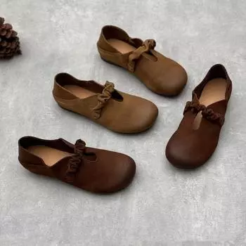 Туфли из натуральной кожи, весна-лето, винтажная повседневная женская обувь из коровьей кожи 35 кофейный