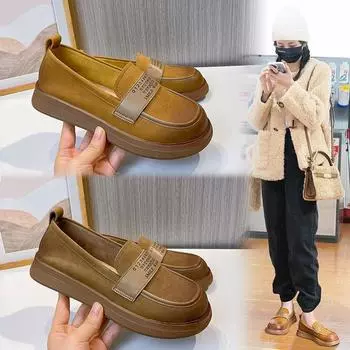 Туфли из натуральной кожи, женские весенние винтажные туфли, туфли на плоской подошве, женские туфли 35 хаки