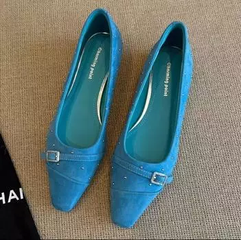 Туфли из овечьей кожи, однотонные, с пряжкой, маленькие, ивовые, ретро, с толстым каблуком, маленькие, заостренные, легкие, из ивовой кожи, 2025, лето, одна педаль 35 красный