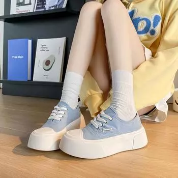 Туфли из парусины на толстой подошве 2024 года, новые удобные, тонкие, дышащие, универсальные, уродливые, милые, низкие, повседневные туфли для сноуборда 35 небесно-голубой