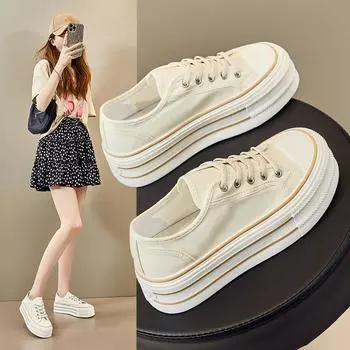 Туфли из парусины на толстой подошве для женщин, летние кампусные белые туфли, дышащие повседневные туфли для сёрфинга 35