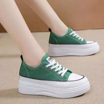 Туфли из парусины на толстой подошве для женщин, повседневная спортивная обувь для студентов, увеличивающая рост, универсальные осенние белые туфли для женщин 35