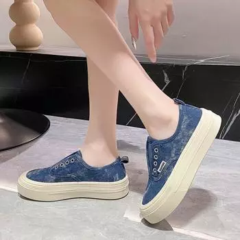 Туфли из парусины на толстой подошве, удобные и повседневные туфли 35 чёрный