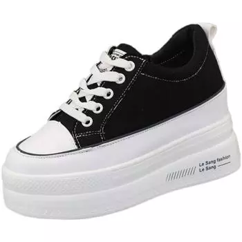 Туфли из парусины на толстой подошве, женские, осенние, новый стиль, внутреннее увеличение 10 см, дышащие, повседневные белые туфли, одинарные туфли, кроссовки 34 белый