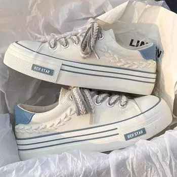 Туфли из парусины с пшеничными ушами на толстой подошве, повседневные женские туфли универсального нишевого дизайна 35 чёрный