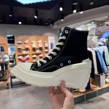 Туфли из парусины с толстой подошвой и каблуком-бубликом. Весенние женские высокие спортивные туфли из парусины с толстой подошвой и каблуком-бубликом. 36 белый