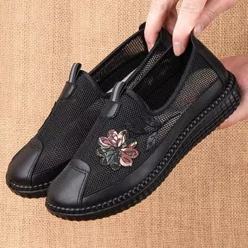 Туфли из старой пекинской ткани, новые женские туфли, удобные, дышащие, старые женские сетчатые туфли с плоской подошвой, на мягкой подошве. 35 чёрный