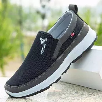 Туфли из ткани без застежек для мужчин среднего и пожилого возраста. Весенняя и летняя мужская обувь. 39 чёрный