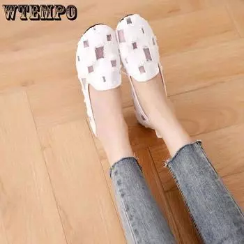 Туфли из ткани на плоской подошве с полыми отверстиями, женские туфли на одинарной платформе, легкие повседневные туфли-бобы с сетчатыми отверстиями на толстой подошве, весна-лето 35 белый