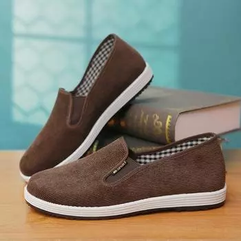 Туфли из ткани Old Beijing мужские и женские вельветовые дышащие повседневные нескользящие износостойкие прогулочные на плоской подошве с одной педалью рабочая обувь с мягкой подошвой 38 серый