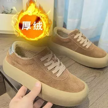 Туфли из толстого бархата, туфли из овечьей шерсти, кожаные туфли в стиле ретро, повседневные туфли из хлопка с подкладкой 35 верблюд