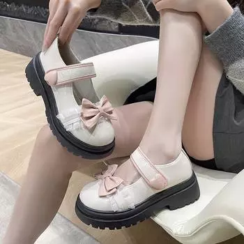 Туфли JK Lolita Mary Jane с круглым носком и толстой подошвой для женщин, модные, милые, простые, удобные, универсальные, повседневные, с бантом 35 чёрный