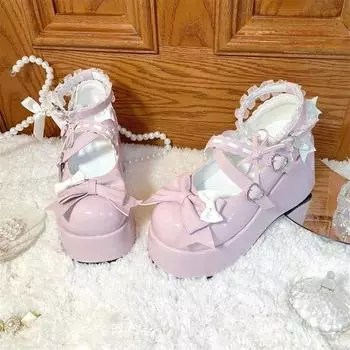Туфли Kawaii Lace White Lolita, женские туфли Mary Janes с пряжкой в форме сердца, японские лакированные туфли Jk 38EU/CN39 белый
