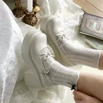 Туфли Kawaii Lolita. Женские туфли Sweet Butterfly Knot Mary Jane. Модные универсальные туфли в стиле колледжа на толстой подошве. 4.5