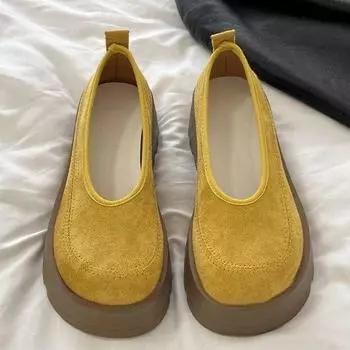 Туфли-клёшницы в стиле ретро с круглой головкой и мягкой подошвой, увеличивающие рост, женские, весна 2025 г., новые универсальные туфли с одной педалью 35 абрикосовый