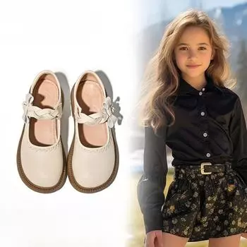 Туфли кожаные для девочек, туфли принцессы 28 чёрный