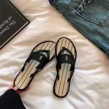 Туфли кожаные маленькие золотые пряжки в тон носку плоская подошва пляжные шлепанцы обувь женская летняя 34