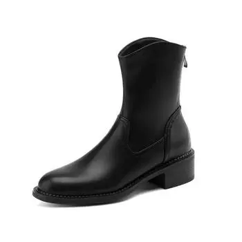 Туфли Krazing Pot из микрофибры на осень и зиму, на среднем каблуке, ботинки «Челси», с круглым носком, в европейском стиле, сохраняющие тепло, ботильоны 34 чёрный