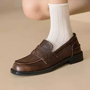 Туфли Krazing Pot из натуральной кожи с круглым носком на низком каблуке, осенне-летние, женские, без застежек, оксфордские туфли, винтажные туфли 34