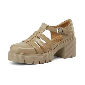 Туфли Krazing Pot из натуральной кожи с пряжкой, круглым носком, толстой подошвой, элегантные, осенние, с ажурным украшением, для лета и отдыха, для женщин 34 абрикосовый