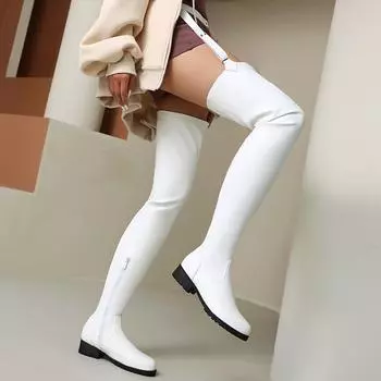 Туфли Krazing Pot PU осень-зима на низком каблуке, большие размеры, теплые сапоги с круглым носком на молнии, размер 48, выше колена 34 чёрный