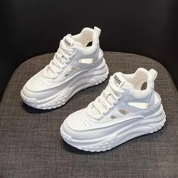 Туфли-кроссовки из натуральной кожи, повседневные модные кроссовки, сандалии с толстой подошвой 33 белый