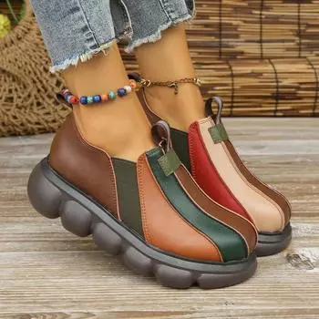 Туфли Lazy Man Pedals Single с толстой подошвой и круглым носком для женщин в британском стиле, повседневная обувь в стиле ретро с цветными блоками 35 жёлтый