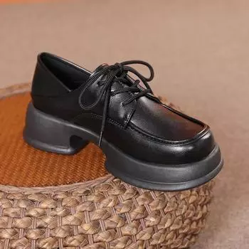 Туфли Lefou на толстой подошве женские, с кисточками, на шнуровке, увеличивающие рост, студенческие туфли из кожи, женские туфли-одиночки 35